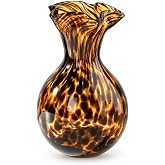 Ovelmonta Amber Glass Vase, 9-Inch Tortoise Shell Pattern, Flared Rim