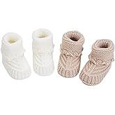 TJCONETJC Baby Booties, Newborn Walking Shoes, Infant Hand Crochet Knit Cotton Sock Booties, Soft Cozy Socks Slippers, Indoor House Shoes for Baby, 2 Pairs
