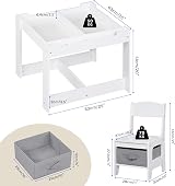Lestarain Children's Table and Chair Set with Storage, White + Grey view 3