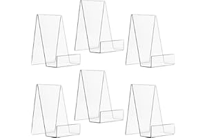 CLBUTGE 6 Pack Acrylic Book Stand, Clear Book Display Holder, Book Easel Stand for Display Tablets, Album, Postcard, Artworks, Magazines, Notebooks, Textbooks, CDs, etc (4 inch)