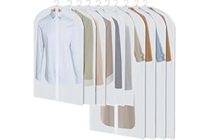 Wellong 10 Packs Combo Size Garments Bags, Clear Dress Bags for Closet Storage, Suit Cover Protecting Dusts with Zipper, Hanging Clothes Cover Dress Bags for Suits, Coats - 24"x40"/60"