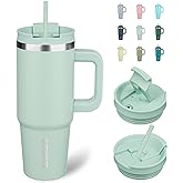 BJPKPK Insulated Tumblers With Handle And Straw 30 oz Stainless Steel Tumbler Cups With Lid,Pistachio Green