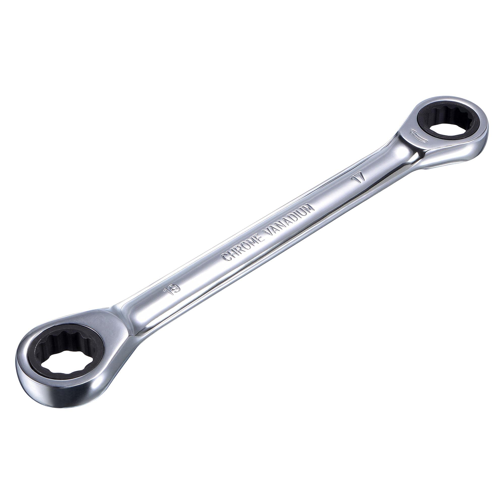 sourcing map Double Box End Ratcheting Wrench (17mm x 19mm) Metric 72 Teeth 12 Point Ratchet Spanner Tools, CR-V