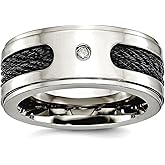 Titanium Polished Black Cables With Diamond 10mm Band Ring Ring for Women and Men
