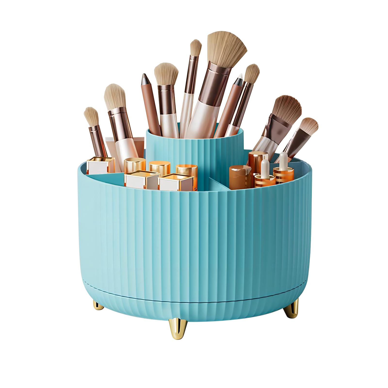 DASITON Large Capacity Makeup Brush Holder,360° Rotating Makeup Organiser,5 Slot Makeup Brushes Cup,for Vanity Decor,Bathroom Countertops,Desk Storage Container,Cosmetic Display Cases(Blue) — image 1