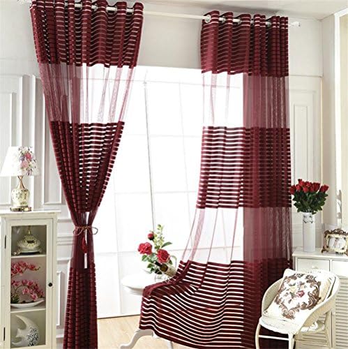 eTRY Stripe Sheer Window Curtain Panel Grommet Top for door living room 52W x 96L Inch wine red 1 panel