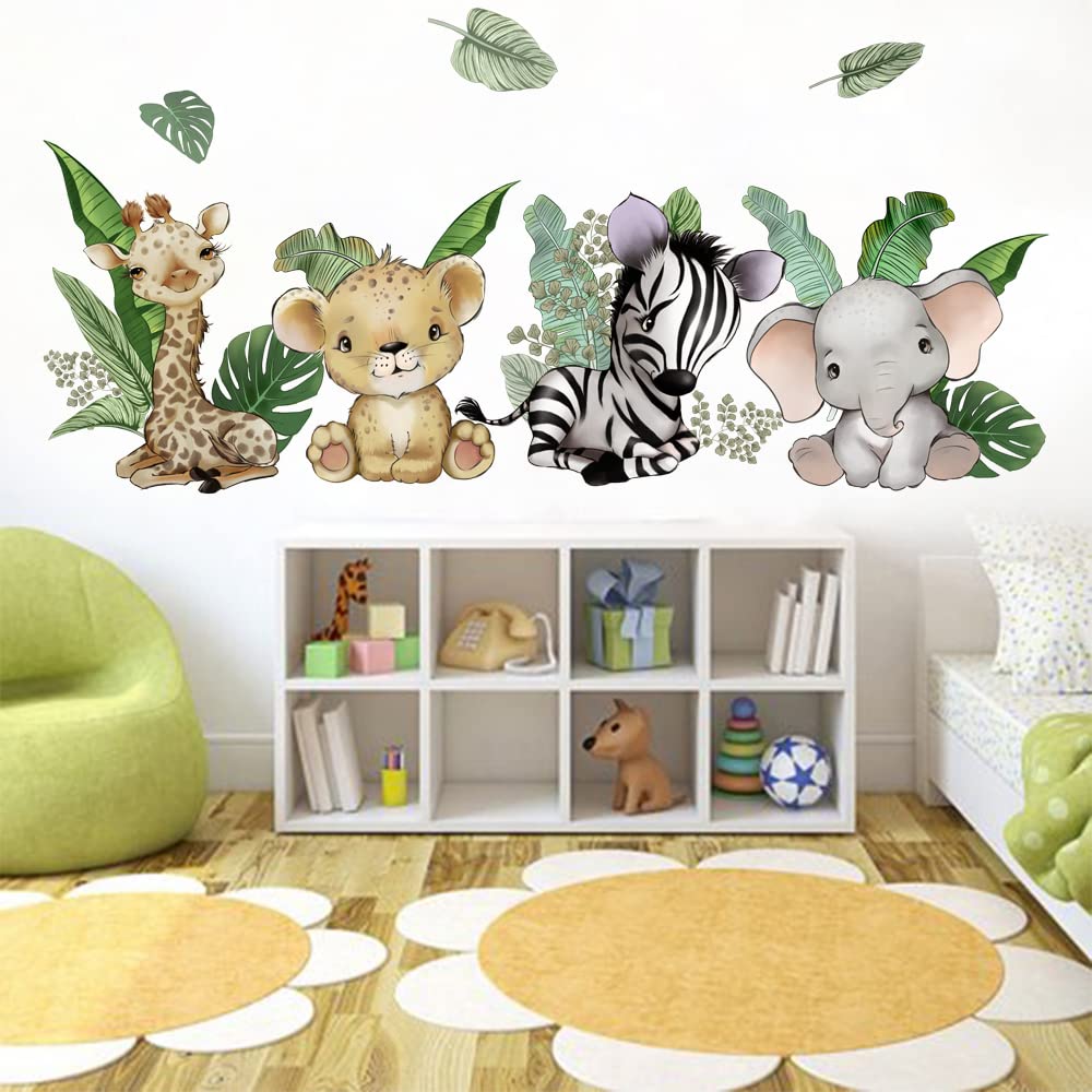 Runtoo Safari Animals Elephant Giraffe Zebra Wall Stickers for Nursery Baby Room Wall Decor