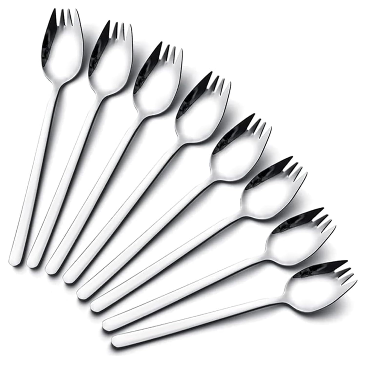 Sporks, 8-Pack YFWOOD 18/10 Stainless Steel Sporks, 7.4 Inches Salad Spoon, Fruit Dessert Fried Rice Pasta Forks, Flatware Set for Home Camping or Travel