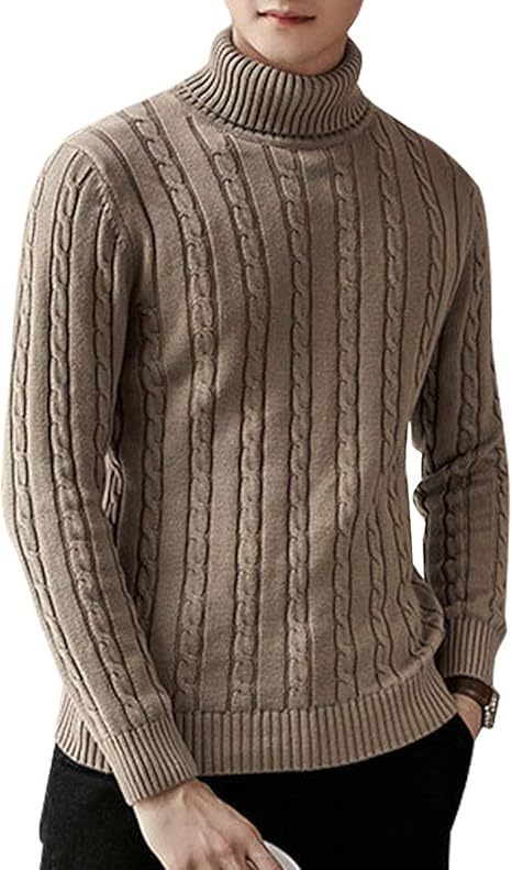 Amazon メンズ ニット セーター タートルネック ケーブル編み ニットセーター 秋 冬khaki 2xl セーター 通販