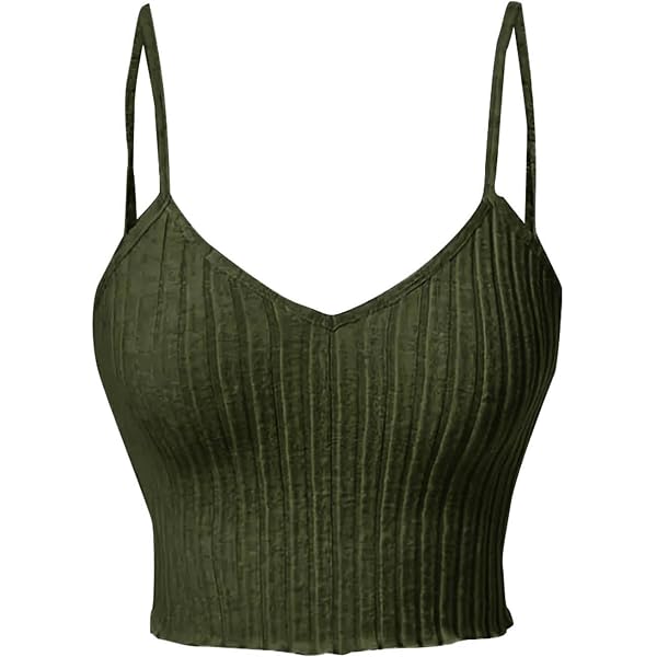 Women's V Neck Ribbed Knit Crop Tank Top - Stretchy Sleeveless Camisole, Solid Colors - View #5