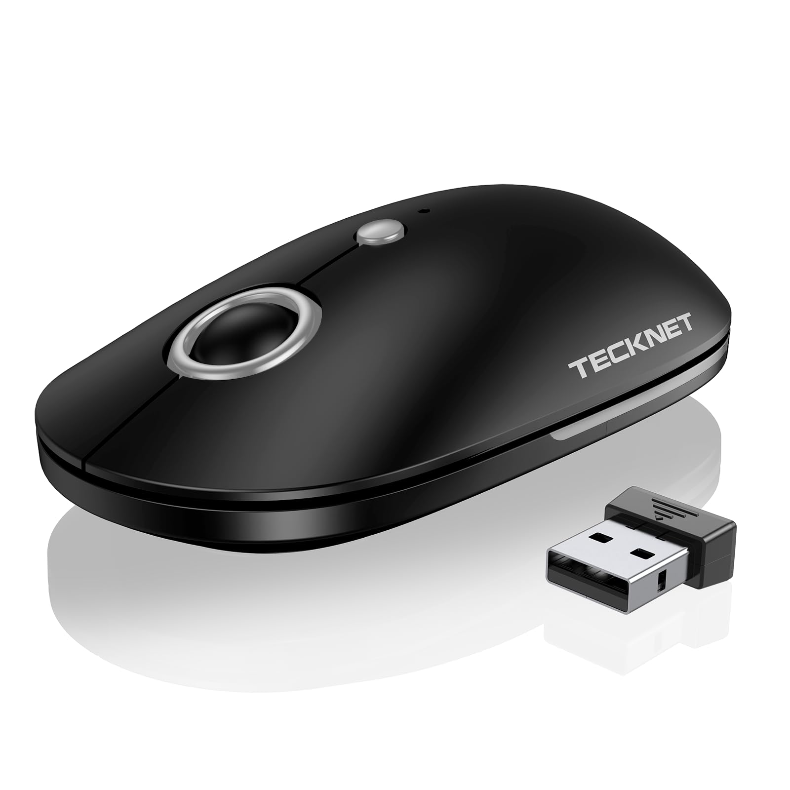 TECKNET Slim Maus Kabellos, 2,4 GHz Funkmaus mit USB C Adapter, 4800 DPI Maus mit 5 DPI Einstellbar, Silent Mouse, Ultra DüNne Wireless Mouse, Computermaus fur Mac/PC/Laptop,18 Monate Akkulaufzeit