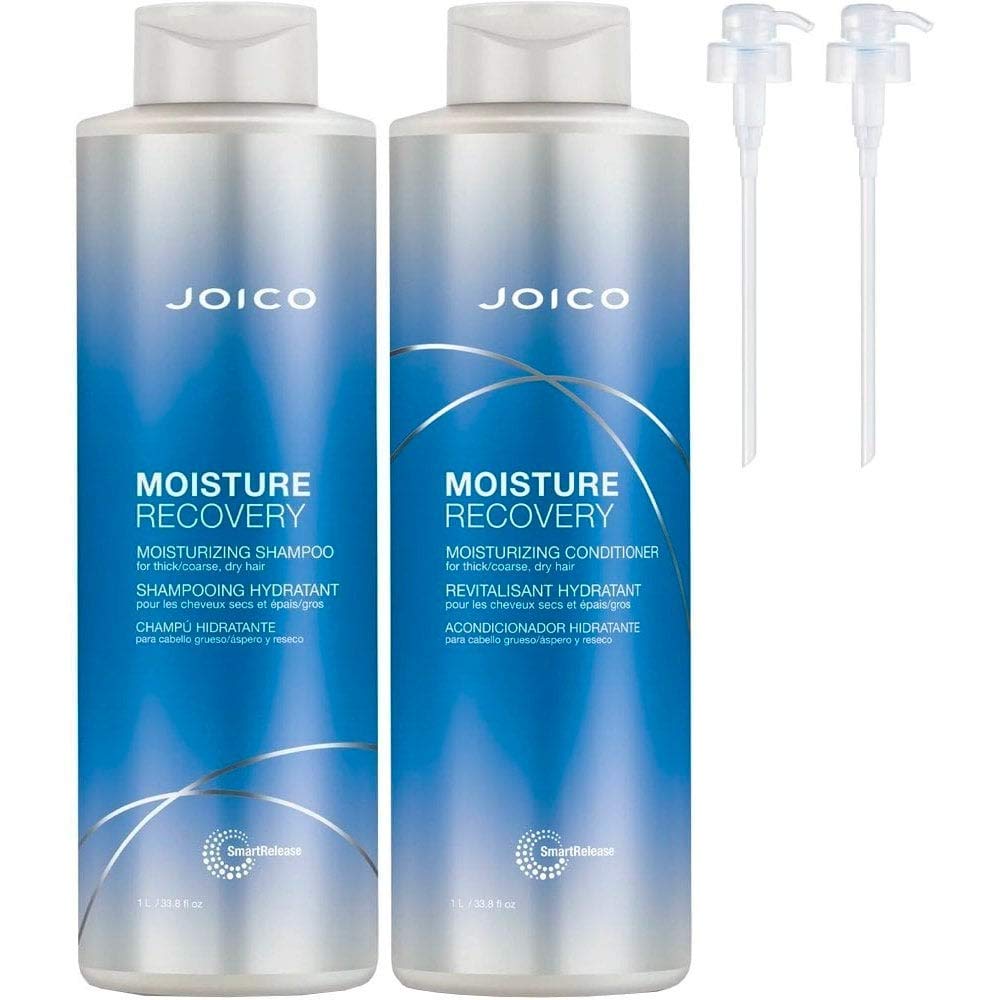 Joico Moisture Recovery Shampoo 1000ml & Conditioner 1000ml for Dry/Damaged/Dehydrated Hair hair DUO Set + FREE PUMPS