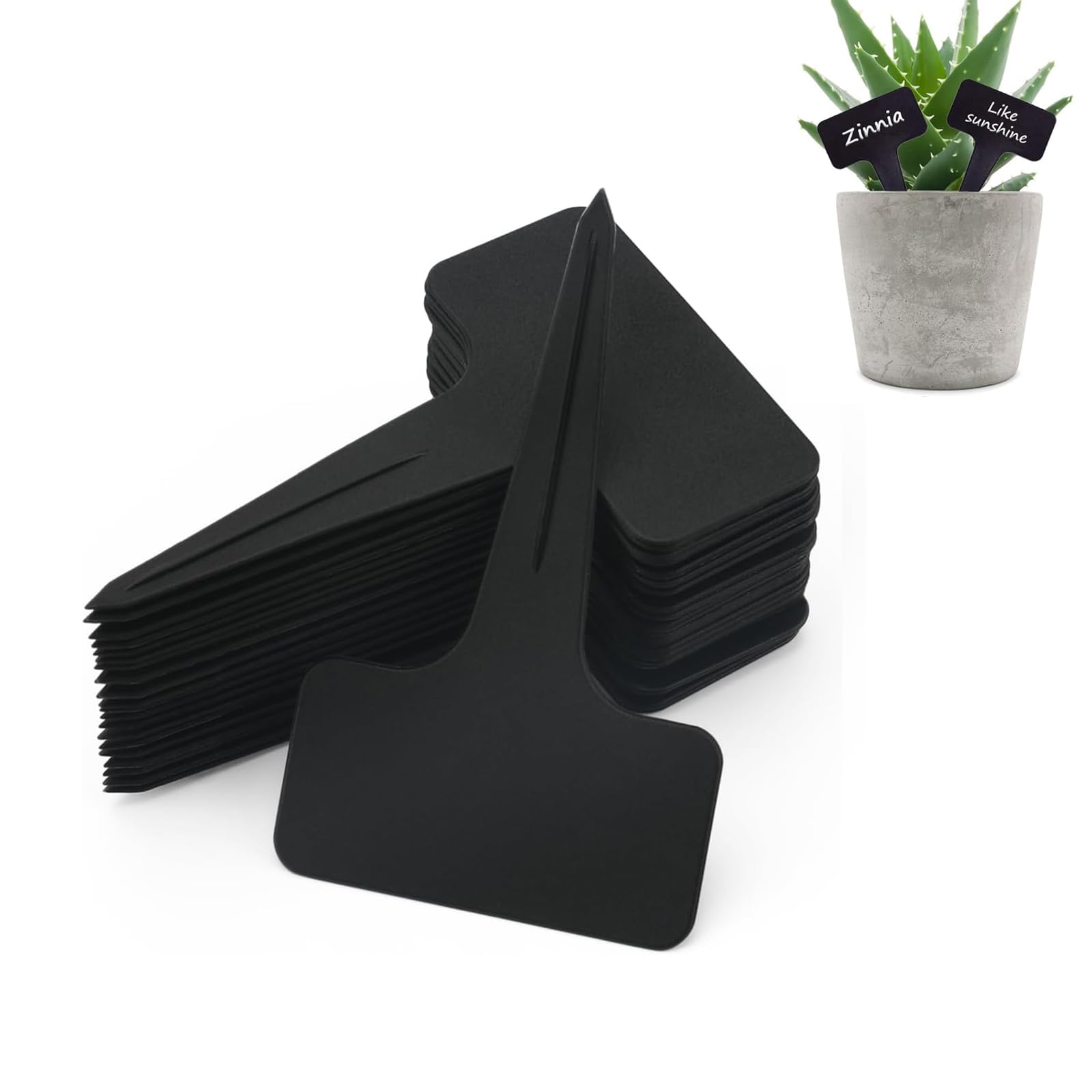 Onezebra 100 Pcs Plant Labels, Plant Labels for Outdoor Plants, Plant Markers, Plastic T-Type Tags for Garden, Potted Plants, Herbs, Flowers, Vegetables (Black)