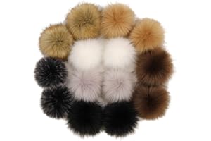 Faux Fur Pom Poms for Hats 14Pcs Soft Fluffy Pom Pom Balls, 3.9'' Snap On Pom Poms, DIY Pom Poms with Press Button for Knitti