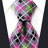 Intrepid Executive Wardrobe Accessory , Handmade 100% Silk Jacquard Woven Gray Pink Green Checked Tie 3.4