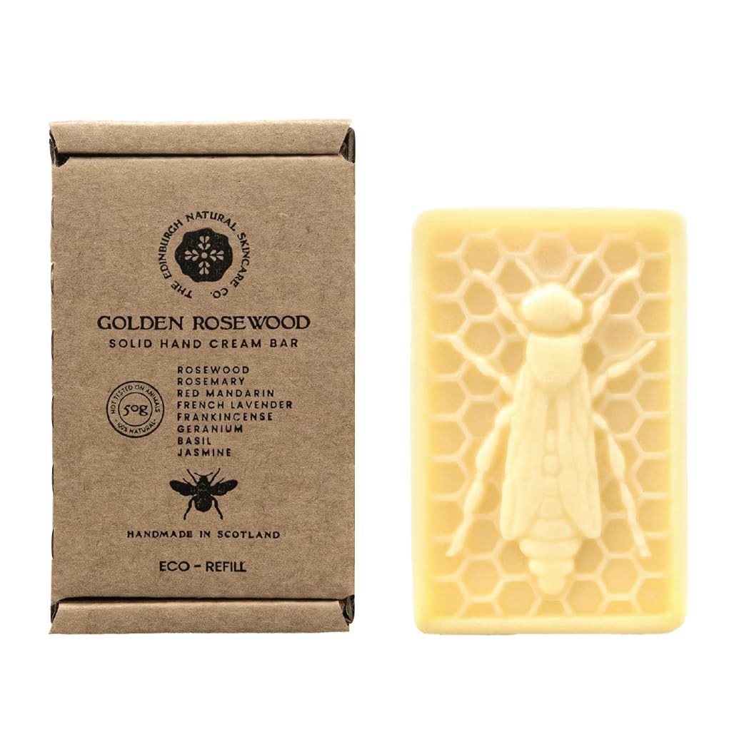 Golden Rosewood Eco-Refill Solid Hand Cream Bar – 100% Natural Moisturiser for Very Dry Hands | With Beeswax, Cocoa Butter & Coconut Oil | 50g | Packaging May Vary