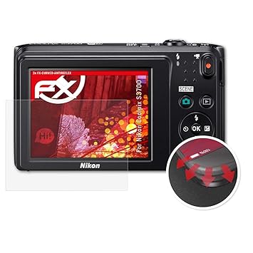 atFoliX Schutzfolie passend für Nikon Coolpix S3700 Folie, entspiegelnde und Flexible FX Displayschutzfolie (3X)