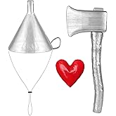 ZIZWO 3 PCS Silver Funnel Hat Axe with Heart Brooch,Halloween Tin Costume Accessories for Adult,Kids Cosplay Party