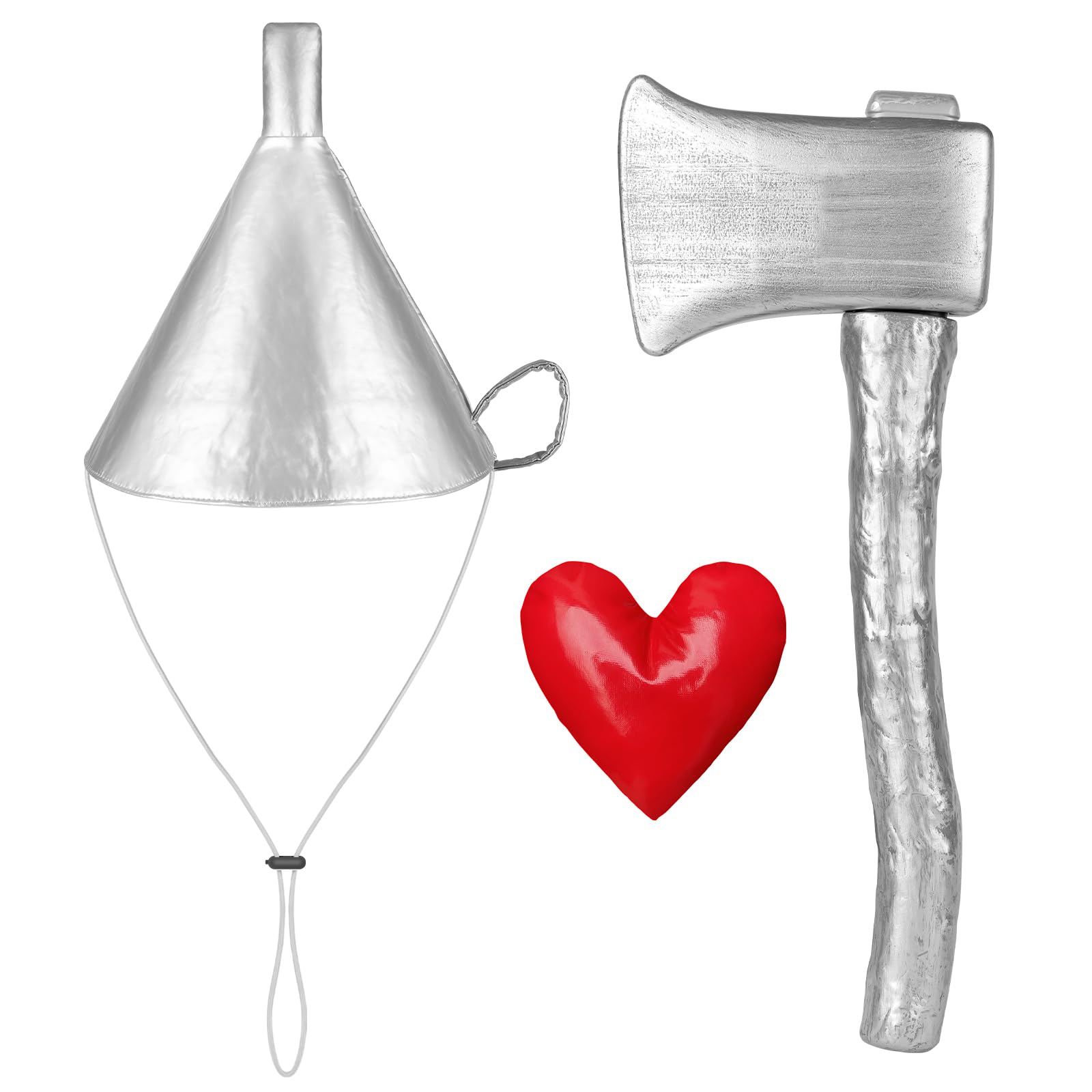 Photo 1 of ZIZWO 3 PCS Silver Funnel Hat Axe with Heart Brooch,Halloween Tin Costume Accessories for Adult,Kids Cosplay Party
