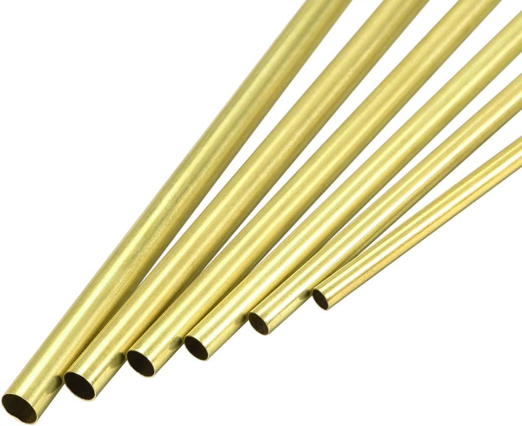 sourcing map Brass Tube, 4mm 4.5mm 5mm 5.5mm 6mm 6.5mm OD x 0.2mm Wall Thickness 300mm Length Seamless Round Pipe Tubing, Pack of 6