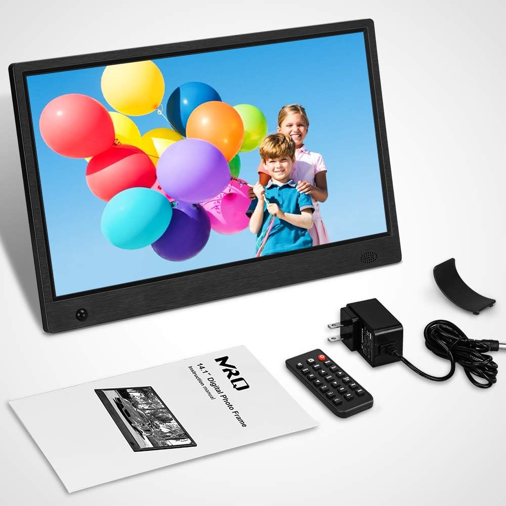 MRQ 14 Inch Full HD Digital Photo Frame Native 1080P High-Resolution IPS Screen, Digital Picture Frame with 180° Viewing Angle, Motion Sensor, Auto-Rotate, Display Photos Via SD, USB : Camera & Photo