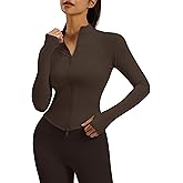 Locachy Women's Lightweight Workout Athletic Jacket Slim Fit Full Zip Buttery Cropped Running Yoga Coats with Thumb Hole