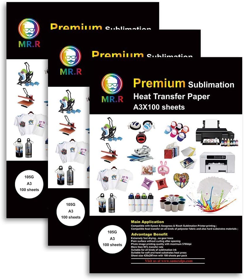 MR.R Sublimation Heat Transfer Paper 105gsm 297mm x 420mm Pack of 100 Sheets Compatible with EPSON, SAWGRASS, RICOH - Image 3