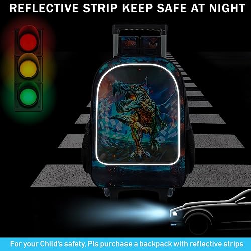 WZLVO 4PCS Rolling Backpack for Boys,Kids Dinosaur Backpacks with