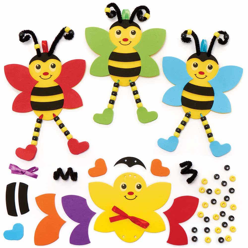 Baker Ross FC799 Bumble Bee Dangly Legs Decoration Kits - Pack of 5, Kids Foam Crafts, Kids Bead Arts and Crafts