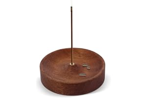Ebony Wood Incense Burner, Round Wooden Incense Stick Holder Handmade Ash Catcher Burner Tray Vintage Aroma Diffuser Bowl for