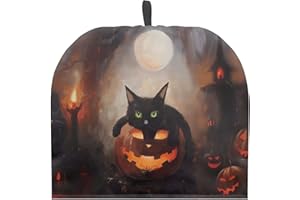 PJHEQOXE Halloween Decor Tea Cozy for Teapot Customized Teapot Covers Tea Kettle Warmer Cover Hanging Teapot Cover with Handle Black Cat Jack-o'-Lantern Dust Cover for Keeping Warm （Black）