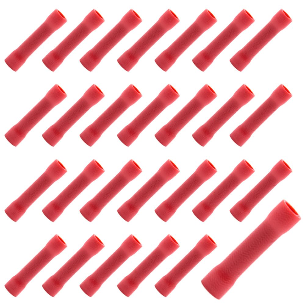 Yosawo 100-pieces Insulated Straight Wire Butt Splice Connector Electrical Crimp Terminal Connectors Assortment Kit 22-16 AWG (PTH)