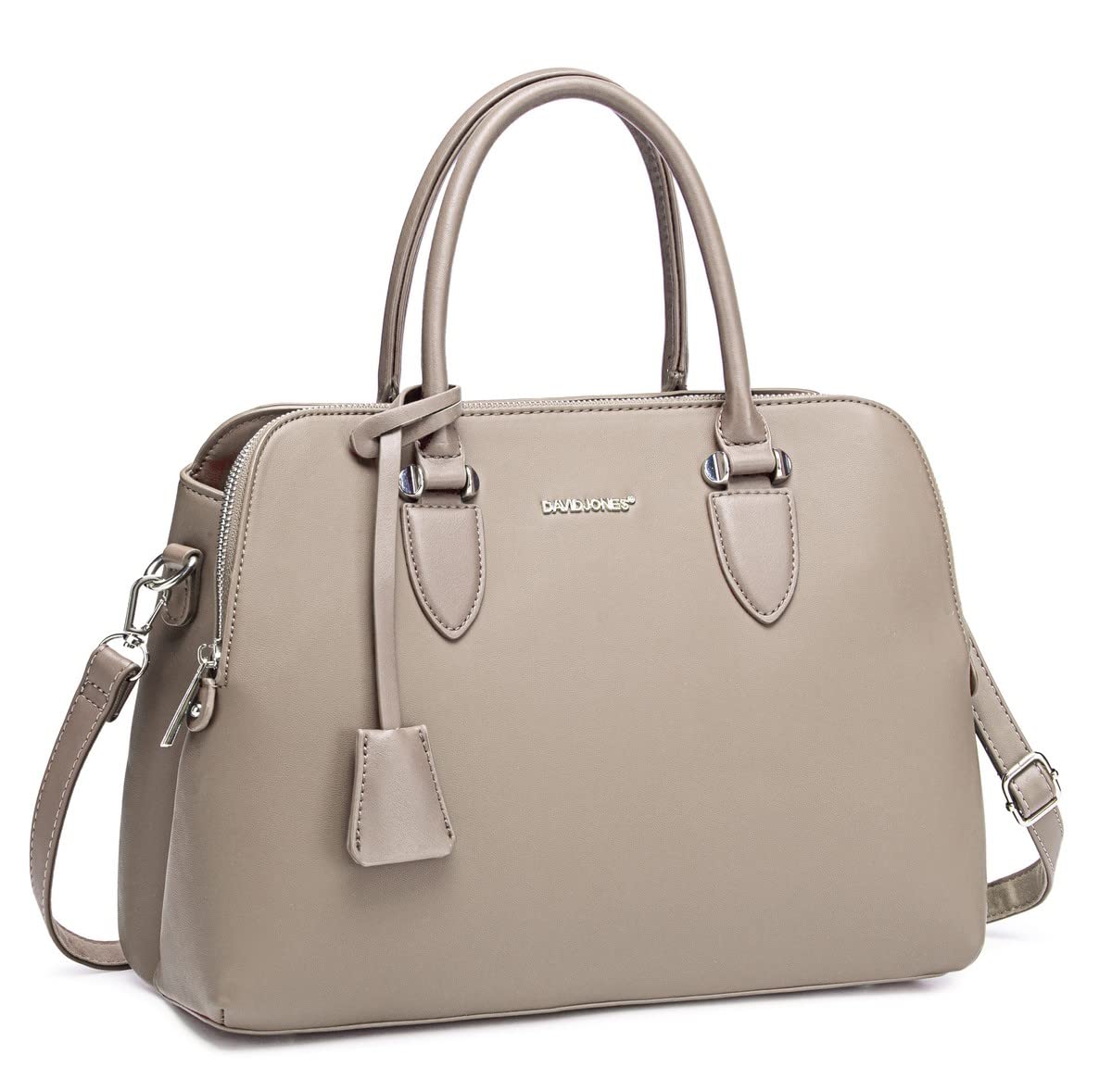 David Jones - Women's Bugatti Handbag - Top Handle Faux Leather Bag - Multiple Pockets Tote Shoulder Crossbody Bag - Ladies Elegant Shopping Bag Shopper Satchel City - Taupe Beige