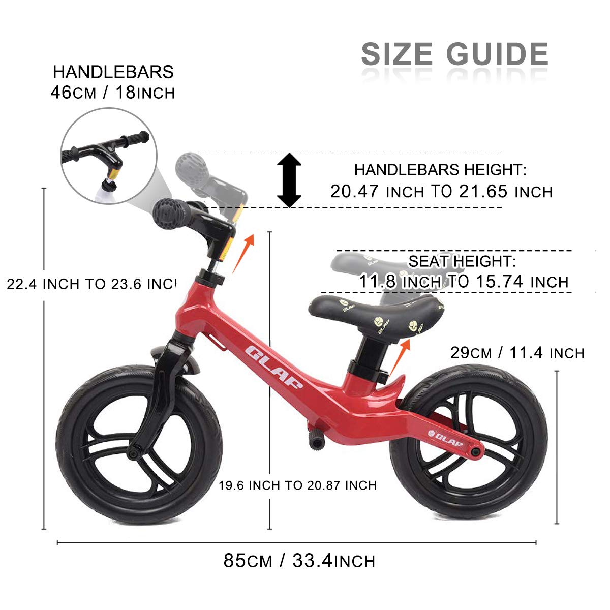 Glaf 12 inches Kids Balance Bike No Pedal Bicycle Walking Bicycle Children Toddler Balance Bike for Kids Adjustable Handlebar and Seat Training Running Bicycle for Ages 17 Month-5 Years Old (Red)