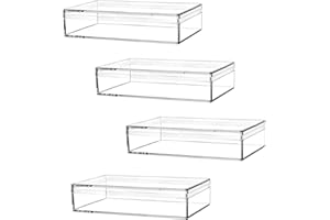 dedoot Clear Acrylic Box with Lids, 4 Pack 4.3x2.7x1 Inch Clear Acrylic Plastic Square Cube Storage Candy Box Containers for Wedding, Party, Treats, Coin, Jewelry Accessories