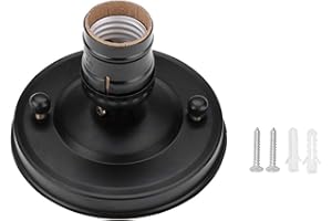 OUKENS Vintage Industrial Lamp Holder, E26/E27 Bulb Socket Base - Electroplated Iron Ceiling or Wall Light Holder for Edison Bulbs, Retro DIY Lighting Fixture (Black)