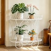 White Oval Plant Stand with Lattice Base, French Entryway Decor for Plants, Elegant Floor Flower Pot Holder Garden Decoration