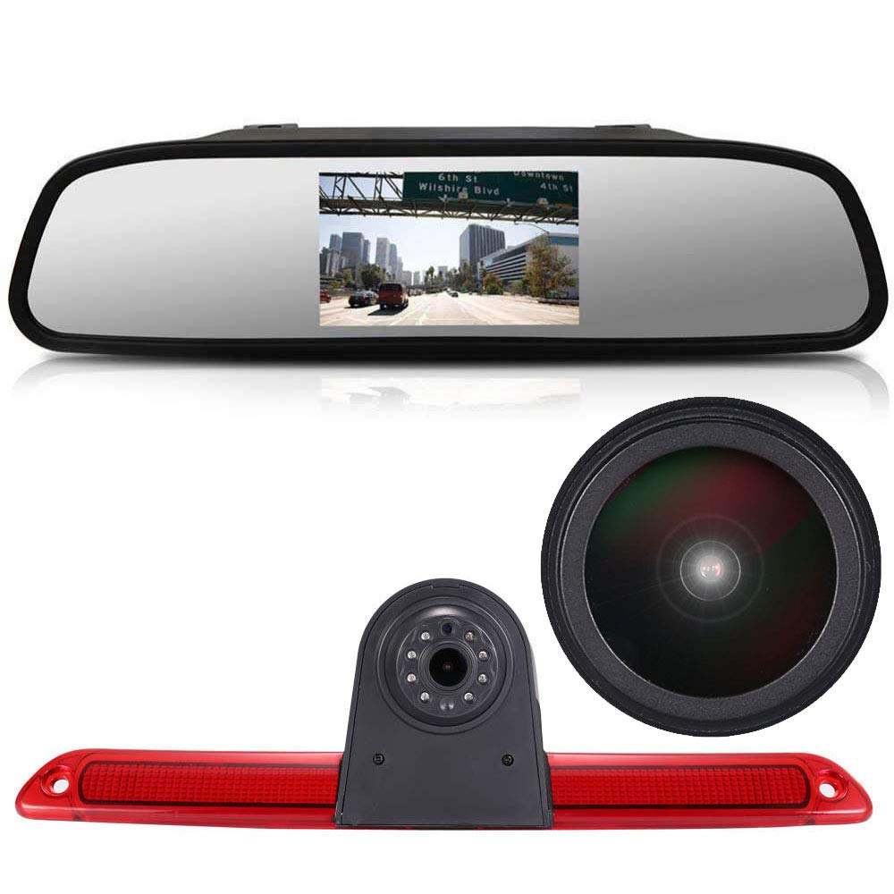 〔18mm Lens Camera + 4.3'' Rearview Mirror 〕Car HD waterproof 3rd Brake Light Reverse Camera Kit for Van Roof camera Mercedes Benz Sprinter W906/Volkswagen VW Crafter Caravelle 2007-2015