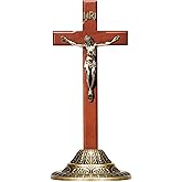 ACHIBANG 12" Crucifix Wall Cross with Stand – Catholic Wooden Standing and Hanging Jesus Cross with INRI for Home or Prayer Room