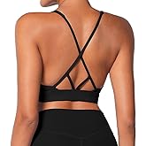 Sunzel V Neck Strappy Sports Bras for Women Criss Cross Back Halter Yoga Bra Removable Cups Padded Workout Running Gym Tops
