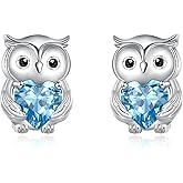 Hancock Owl Earrings Sterling Silver Owl Stud Earrings Heart Shape Owls Jewelry Gifts for Women Wife