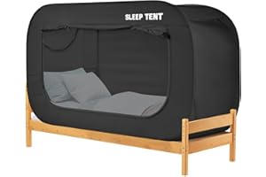 YAVIL Bed Canopy Bed Tent Dream Tents Privacy Space Twin Size Sleeping Tents Indoor Pop Up Portable Frame Curtains Breathable with Mosquito Mesh Window for Kids and Adult (Mattress Not Included) Black