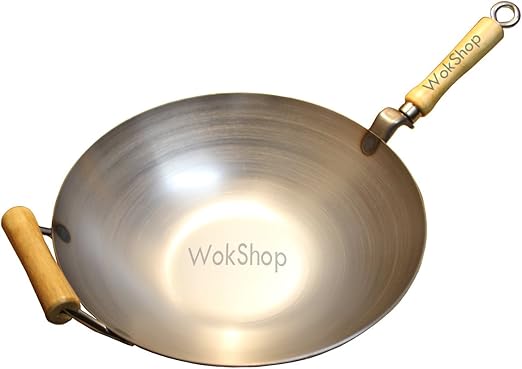 Amazon Com 12 Inch Carbon Steel Wok W Helper Handle Flat Bottom