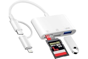 Denlane SD Card Reader for iPhone iPad Camera, Memory Card Reader USB C & Lightning Dual Interface, SD/Micro SD/TF Card Adapt