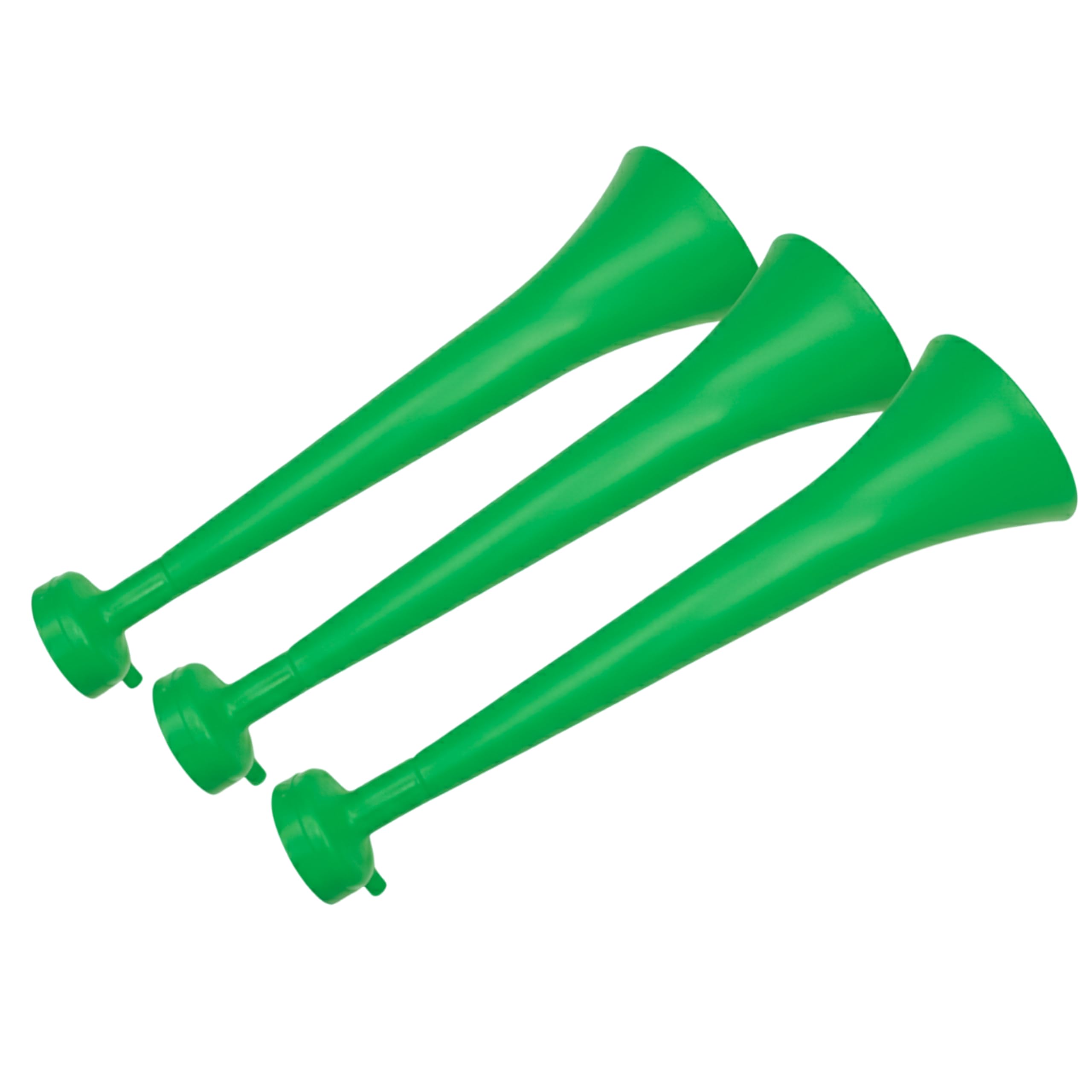 FUN FAN LINE - Pack of 3 Resistant Plastic Vuvuzelas | Cheering Trumpets for Football, Sporting Events, and Parties | Extreme Noise Horn 120 DB | Party Favors for Fans (Green)