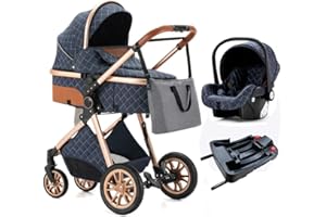 Zkiprm Baby Stroller, Portable Infant Stroller, One-Click Folding, Combination Stroller High Landscape Reversible Foldable Stroller Newborn Pram Aluminum Frame (Blue)