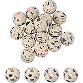 PATIKIL 15 Pcs Silicone Beads, 15mm Round Cow Print Beads Bulk Focal Bead Colorful for Beaded Pen Keychain Making Crafts Bracelets Beadable Jewelry Making Halloween, Camo Brown