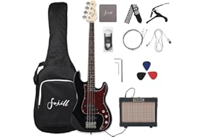 Fojill Full Size Four String Electric Bass Guitar With 10 Watt Amplifier 4 String Right Handed Beginner Kit Set With 600D Gig Bag,Picks,Noiselss Cable,Extra Strings(GBK)