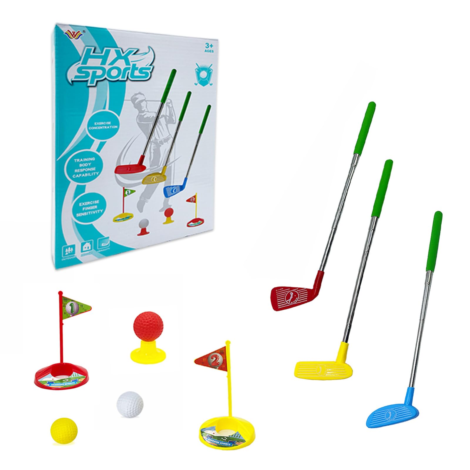 ZUNIPLEX Upgraded Kids Golf Clubs Set,Adjustable Length to Suit Child's Height,Toddler Golf Set,Mini Golf Game,Indoor & Outdoor Sports Toys for Boys & Girls Aged 3 4 5 6（Reinforced clubs）