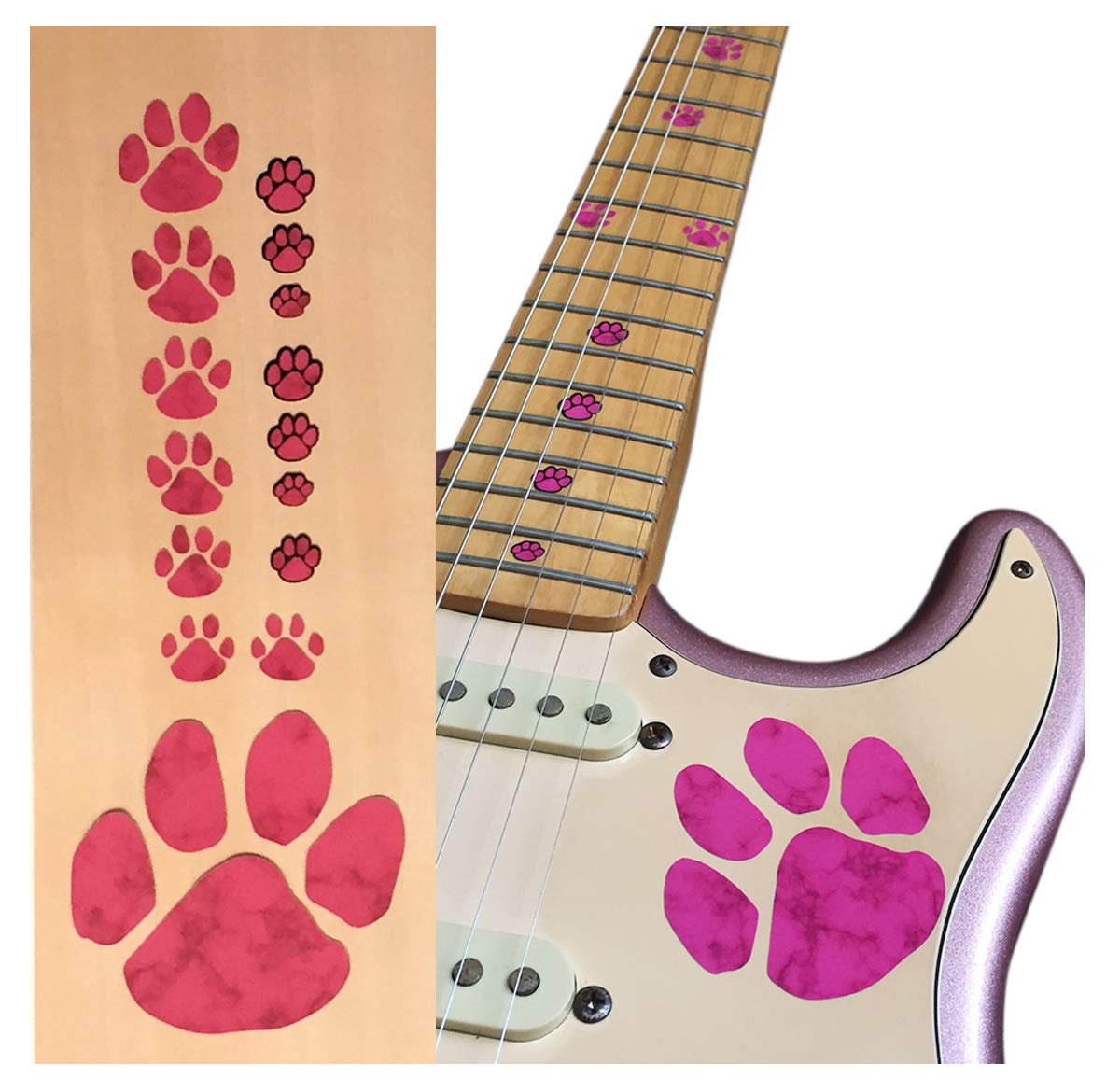 Inlaysticker Fret Markers for Guitars & Bass - Animal Foot Prints - Coral Pink,F-306AP-PK